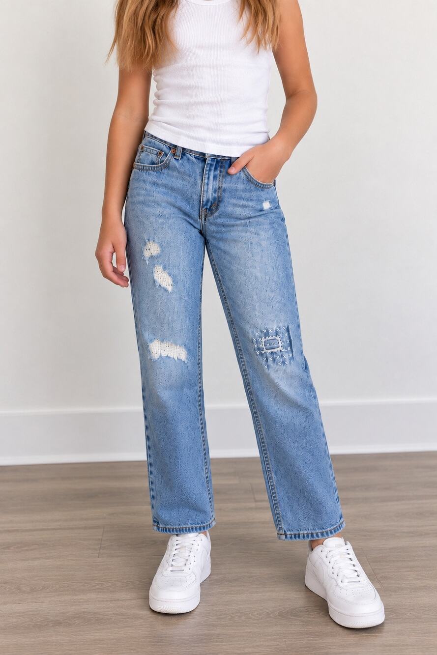 Levi’s Girls Size 10 Light Wash Distressed Straight Leg Jeans